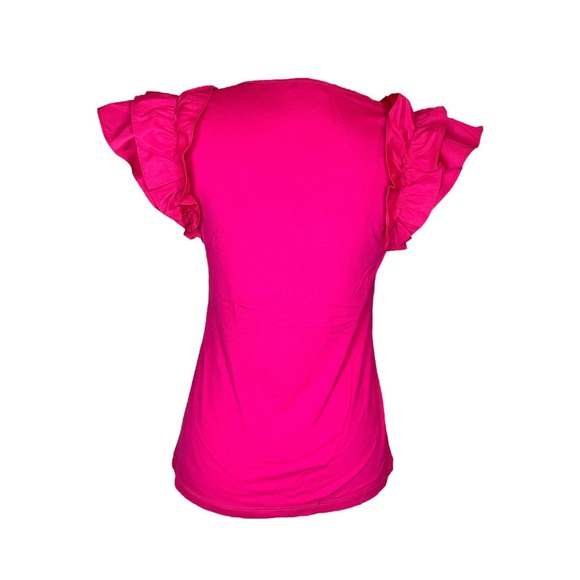Patrizia Luca Women's Ruffle Sleeve Top Size XL Fuchsia Pink Scoop Neck NWT - Picture 2 of 2